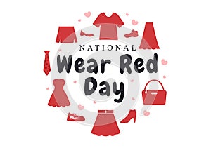 National Wear Red Day on February 7th Template Hand Drawn Cartoon Flat Illustration to inform Women Heart Disease Design