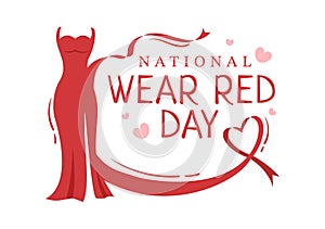 National Wear Red Day on February 7th Template Hand Drawn Cartoon Flat Illustration to inform Women Heart Disease Design