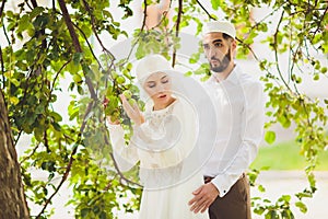 National wedding. Bride and groom. Wedding muslim couple during the marriage ceremony. Muslim marriage.