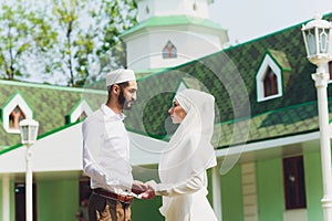 National wedding. Bride and groom. Wedding muslim couple during the marriage ceremony. Muslim marriage.