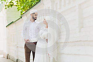 National wedding. Bride and groom. Wedding muslim couple during the marriage ceremony. Muslim marriage.