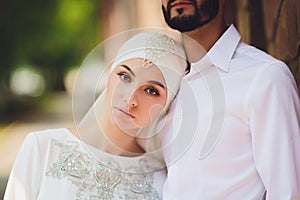 National wedding. Bride and groom. Wedding muslim couple during the marriage ceremony. Muslim marriage.