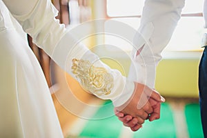 National wedding. Bride and groom. Wedding muslim couple during the marriage ceremony. Muslim marriage.