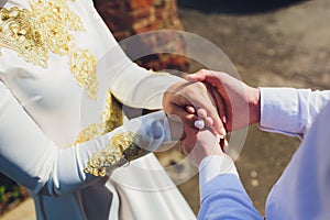 National wedding. Bride and groom. Wedding muslim couple during the marriage ceremony. Muslim marriage.