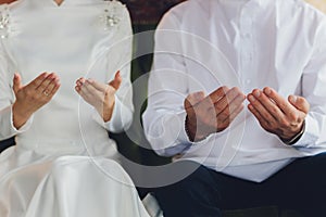 National wedding. Bride and groom. Wedding muslim couple during the marriage ceremony. Muslim marriage.