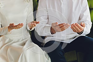 National wedding. Bride and groom. Wedding muslim couple during the marriage ceremony. Muslim marriage.