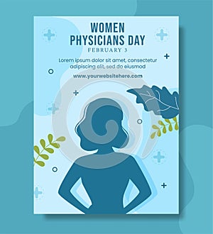 National Women Physicians Day Poster Flat Cartoon Hand Drawn Templates Illustration