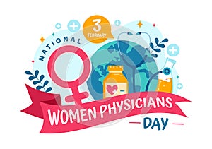 National Women Physicians Day Vector Illustration on February 3 to Honor Female Doctors Across the Country in Flat Cartoon