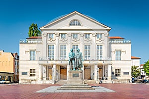 Nationaltheater with Goethe-Schiller monument in Weimar, Thuringia, Germany