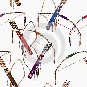 Native American Archery Tools Vector Illustration Seamless Pattern