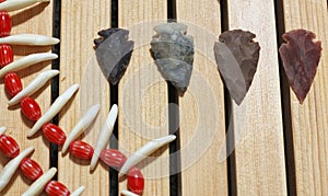 Native American Arrowheads and Beaded Necklace With Coyote Teeth