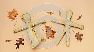 Native American Corn husk doll made out of the corn cobs dried leaves