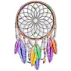 Dreamcatcher Rainbow Feathers Native Charm Item Vector Illustration photo