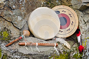 Native American Drums, Flute and Shaker photo