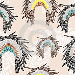 Native American Headdress Vector Illustration Seamless Pattern