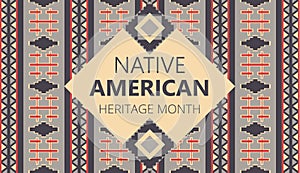 Native American Heritage Month is organized in November in USA. Tradition geometric ornament of indians is shown photo