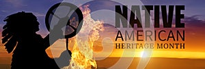 Native american heritage month. Sunset background. USA holiday. 3d illustration.