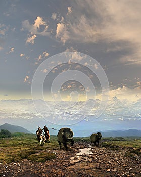 Native american hunting buffalos