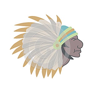 Native American Indian chief with feather headdress.