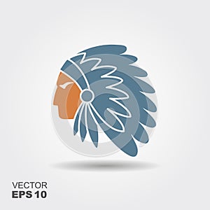 Native American Indian chief with feather headdress vector icon