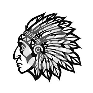 Native American Indian Chief head profile. Mascot sport team logo. Vector illustration