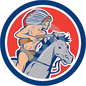 Native American Indian Chief Riding Horse Cartoon