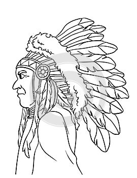 Native American Indian Chieftain Isolated Coloring photo