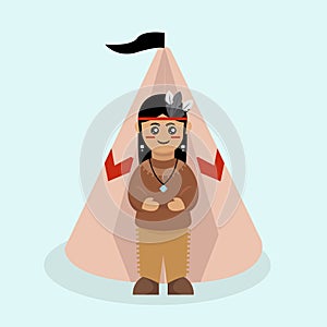 Native american Indian cute mascot design illustration