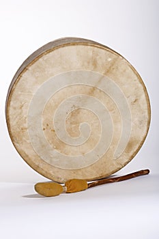 Native American Indian Deerskin Drum and Drumstick
