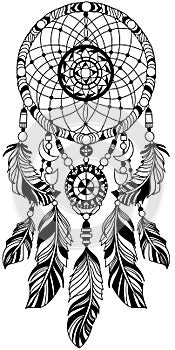 native american indian dreamcatcher. Tattoo black and white