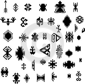 Native American Indian ethnic traditional geometric art design elements set Aztec Navajo tribal style pattern vector illustration