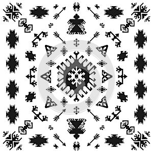 Native American Indian ethnic traditional geometric art with retro design elements and arrows Aztec Navajo tribal style seamless p