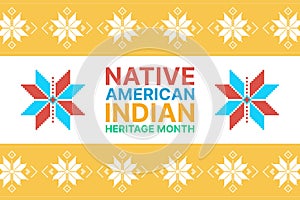 Native American Indian Heritage Month - November - horizontal banner with traditional ornaments. Building bridges of photo