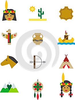 Native American Indian icon set