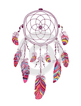 Native American Indian Talisman Dream Catcher with Feathers. photo