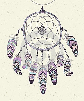 Native American Indian Talisman Dreamcatcher with Feathers.