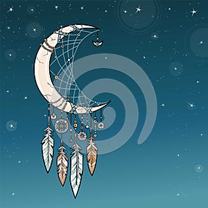 Native American Indian talisman dreamcatcher with feathers.