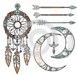 Native American Indian talisman dreamcatcher with feathers.