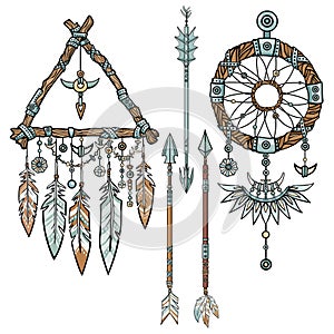 Native American Indian talisman dreamcatcher with feathers. photo