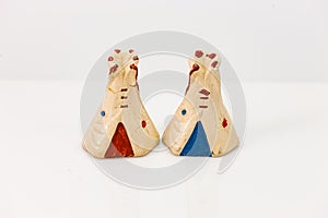 Native American indian tee-pee salt and pepper shakers