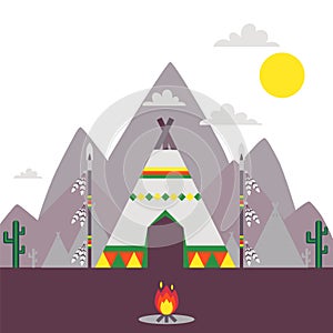 Native American indian tent, traditional teepee vector illustration