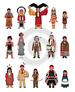 Native American People Standing Cartoon Vector Illustration photo