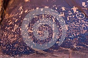 Native American Petroglyphs Newpaper Rock in Utah photo