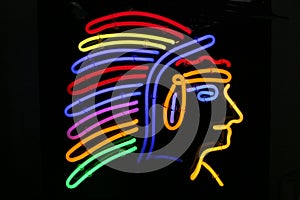 Native American redskin chief in a neon light