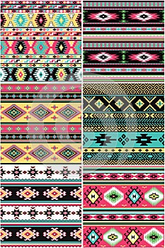 Native American set of six different vector seamless patterns