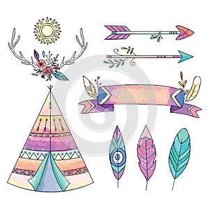 Native American simbols set vector illustration poster template