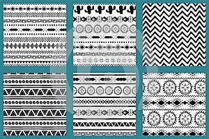 Native american style abstract aztec design aztec pattern black and white set Mexican texture vector