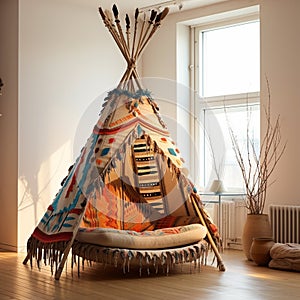 Native American teepee shaped big chair in the room