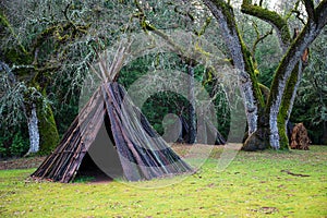 Native American traditional Me-Wuk ceremony lodging during daytime