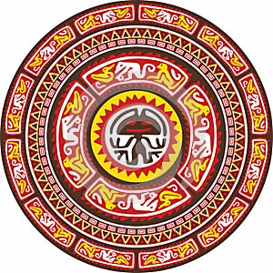 Native American vector round colored pattern. Geometric shapes in a circle.
